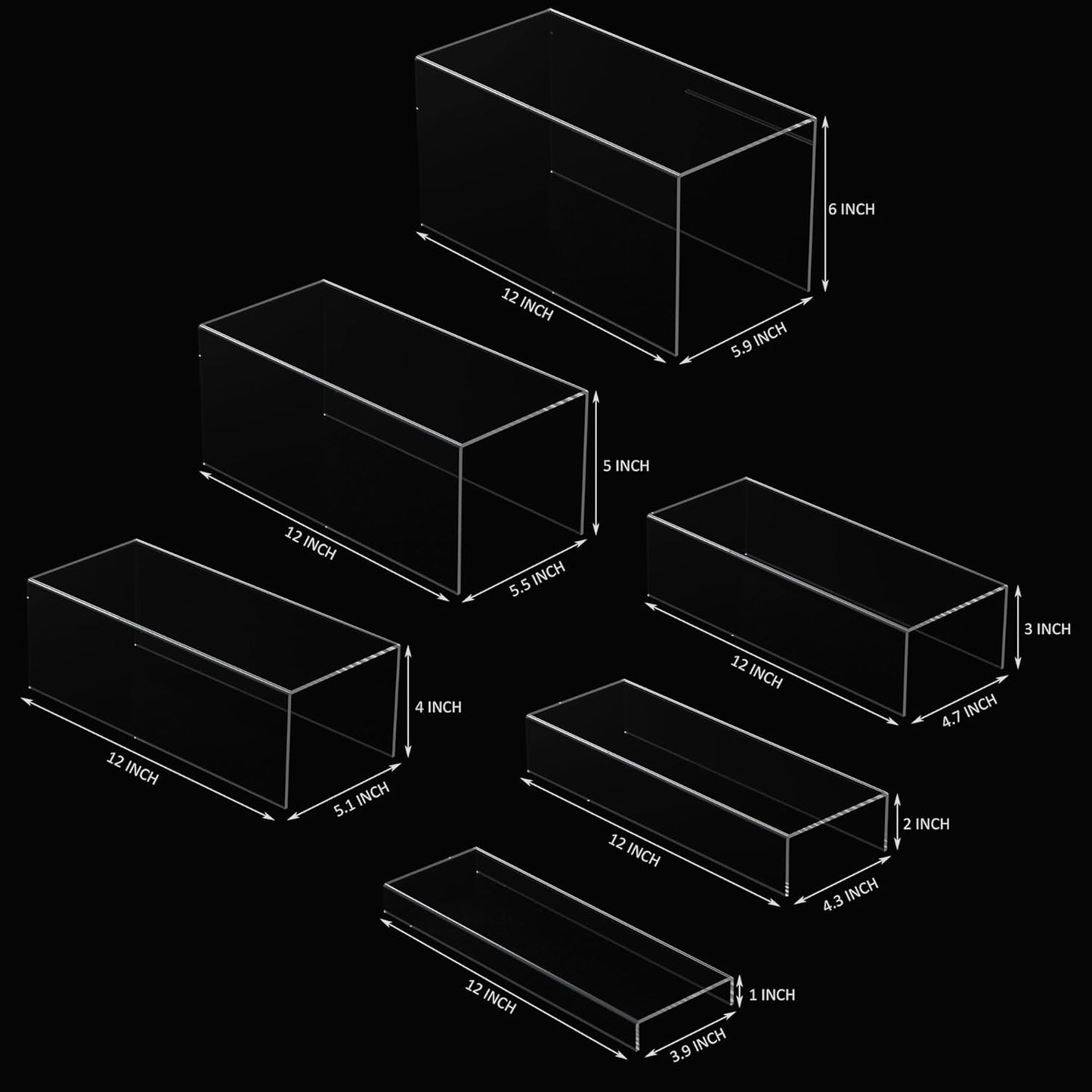 Rectangular Acrylic Display Risers 6pcs, Clear Display Storage Stands, Acrylic Display for Funko