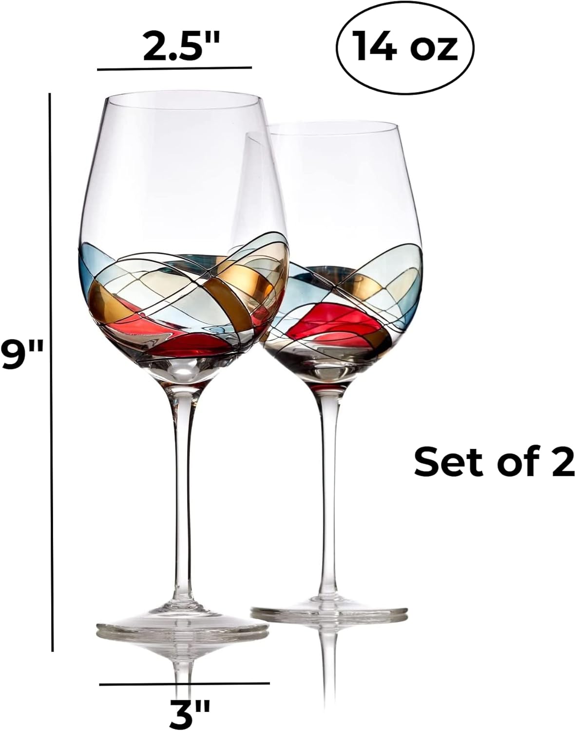 Bezrat Wine Glasses Hand Painted - Set of 2 - Women Wine Gift - Wine Lover Glass - Beautiful