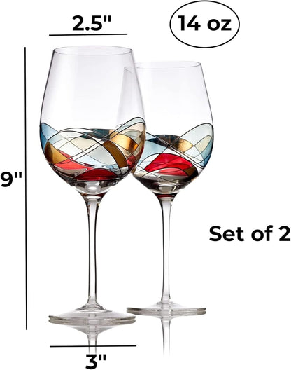 Bezrat Wine Glasses Hand Painted - Set of 2 - Women Wine Gift - Wine Lover Glass - Beautiful