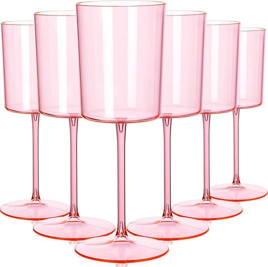 Ciaell 12 Pack Pink Plastic Wine Glasses - 14Oz Plastic Wine Glasses with Stem - Disposable Stemmed