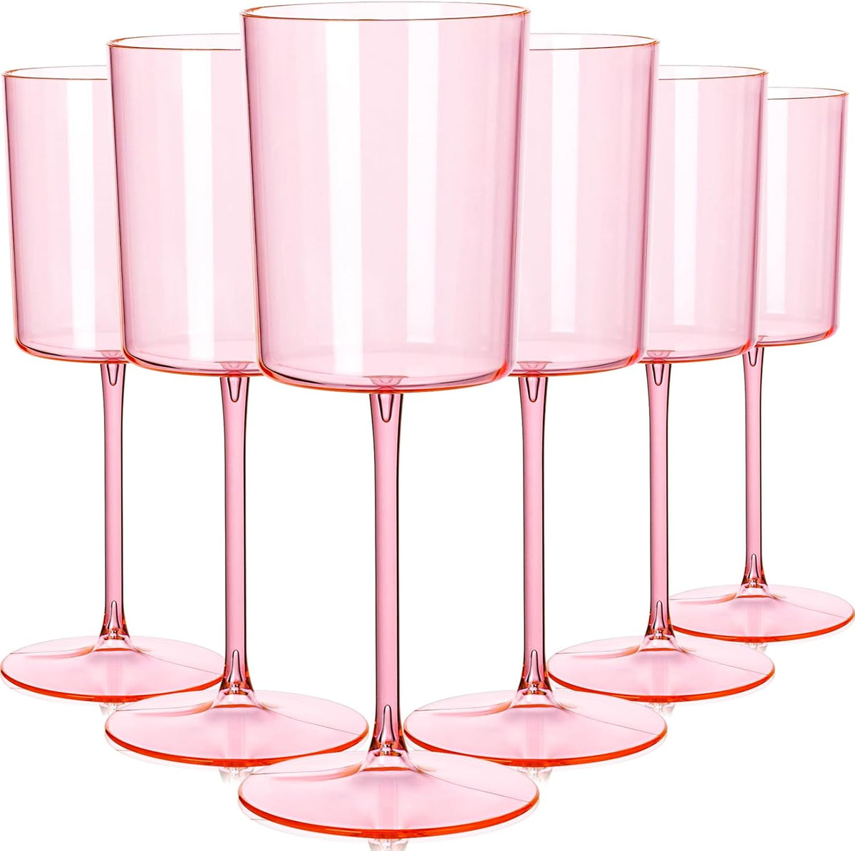 Ciaell 12 Pack Pink Plastic Wine Glasses - 10 Oz Disposable Wine Glasses with Stem for Parties &