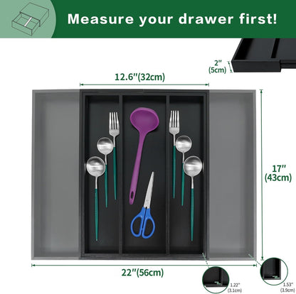 Utoplike Bamboo Drawer Organizer Kitchen Utensils, Adjustable Black Silverware Holder and Cutlery