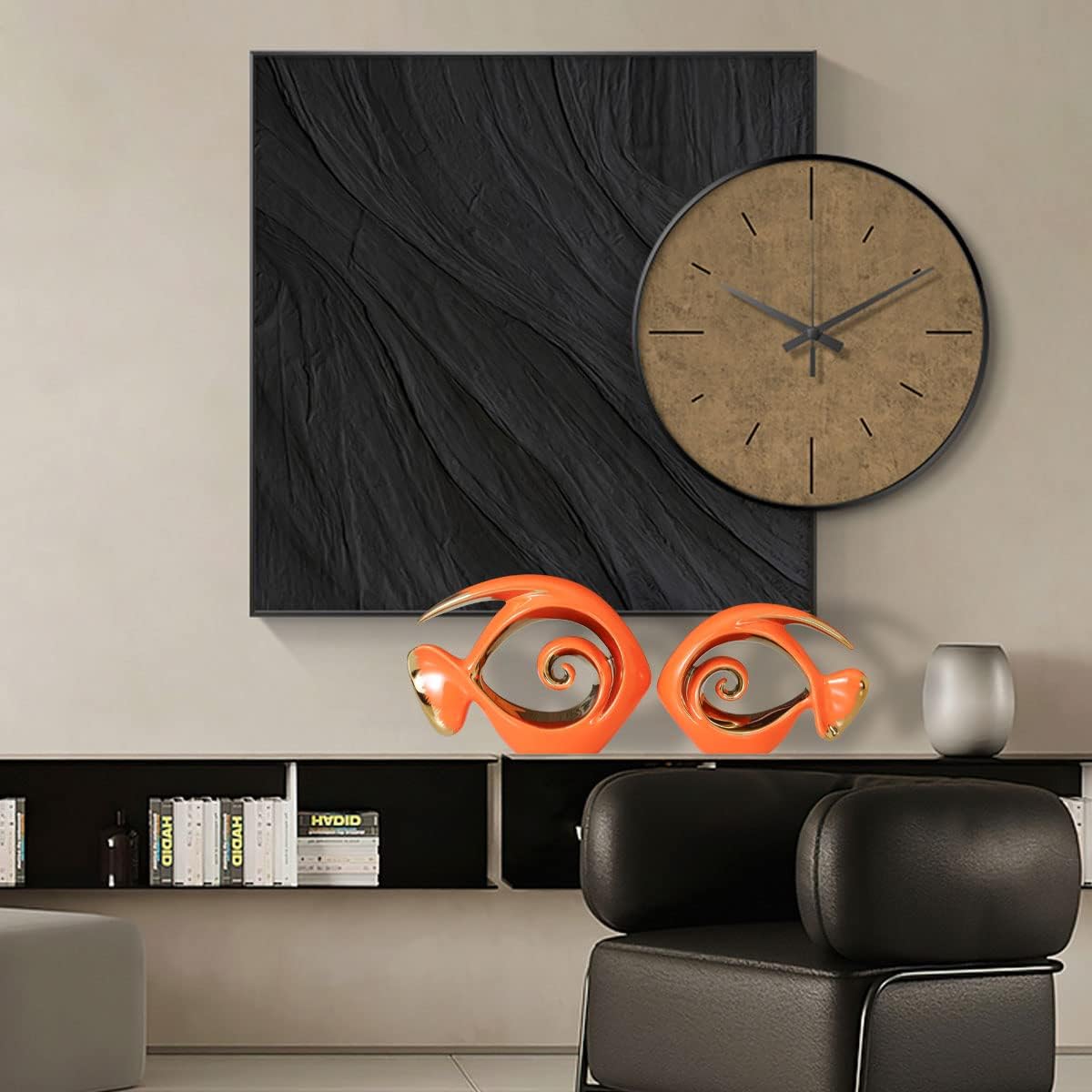 Orange Gold Ceramic Fish Figurines - Coastal Home Decor, Modern Ocean Centerpieces for Living Room