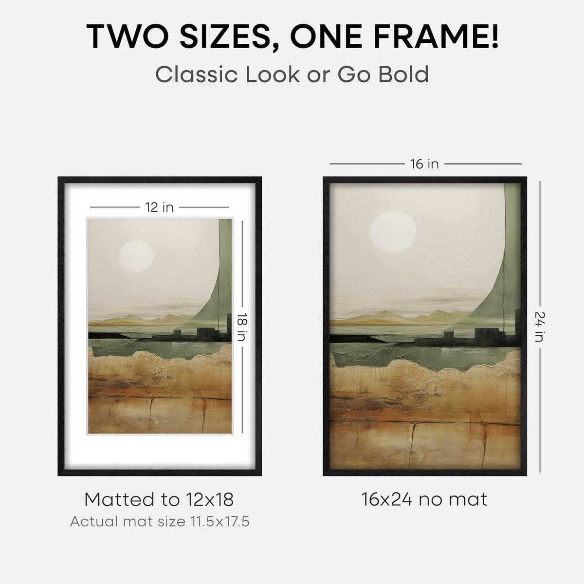 Homeforia 16x24 Black Wood Frame, High End Oak 16x24 Picture Frames with Mat 12x18 Photo, 16 x 24