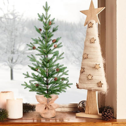 3FT Tabletop Artificial Christmas Tree, 209 Realistic PE Branches, Pine Cone Decorations, Unlit