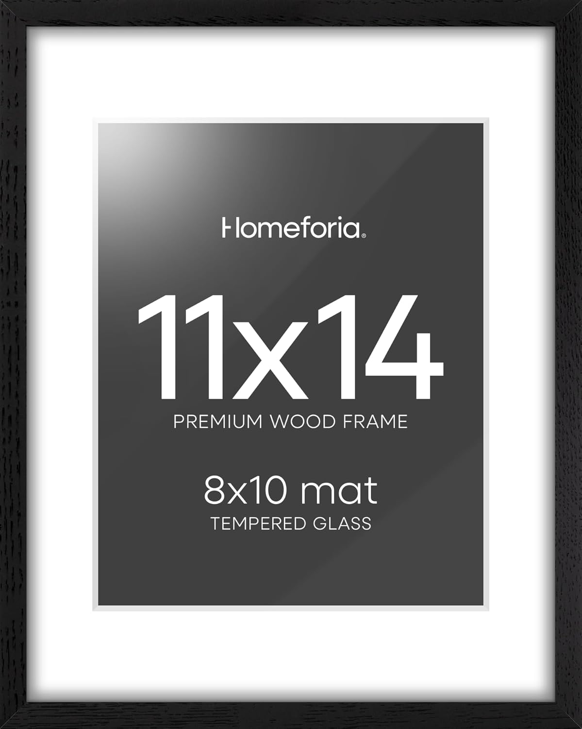 Homeforia 11x14 Picture Frame Black Wood, High End Oak 11x14 Poster Frames with Mat 8x10, 11 x 14