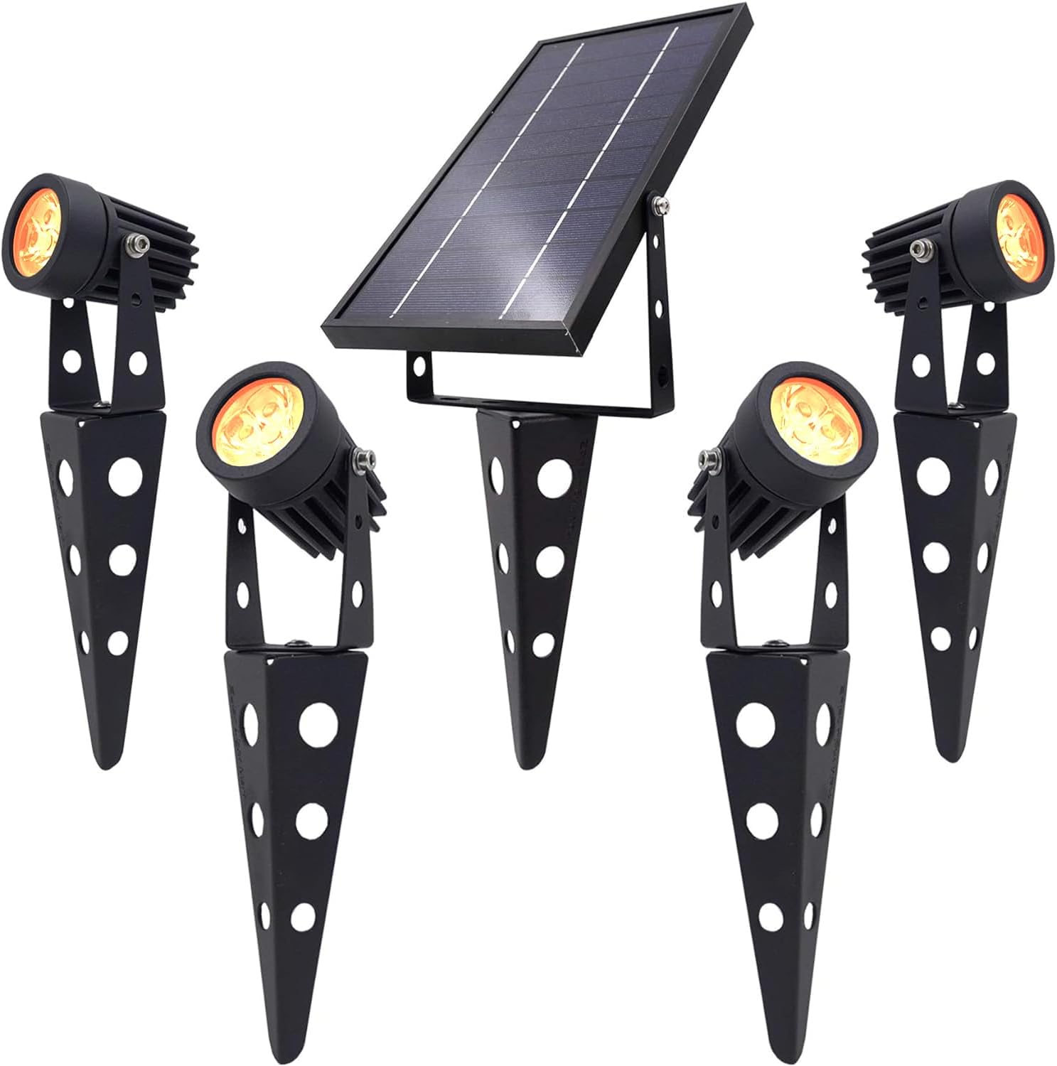 4-Spotlight Mini 50X Solar-Powered LED Spotlight (Warm White LED), Black Finish, Outdoor Garden