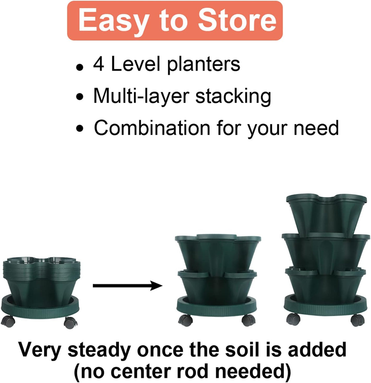 DUNCHATY Stackable Planter, Vertical Garden Planter with Wheels and Tools, Self Watering Strawberry