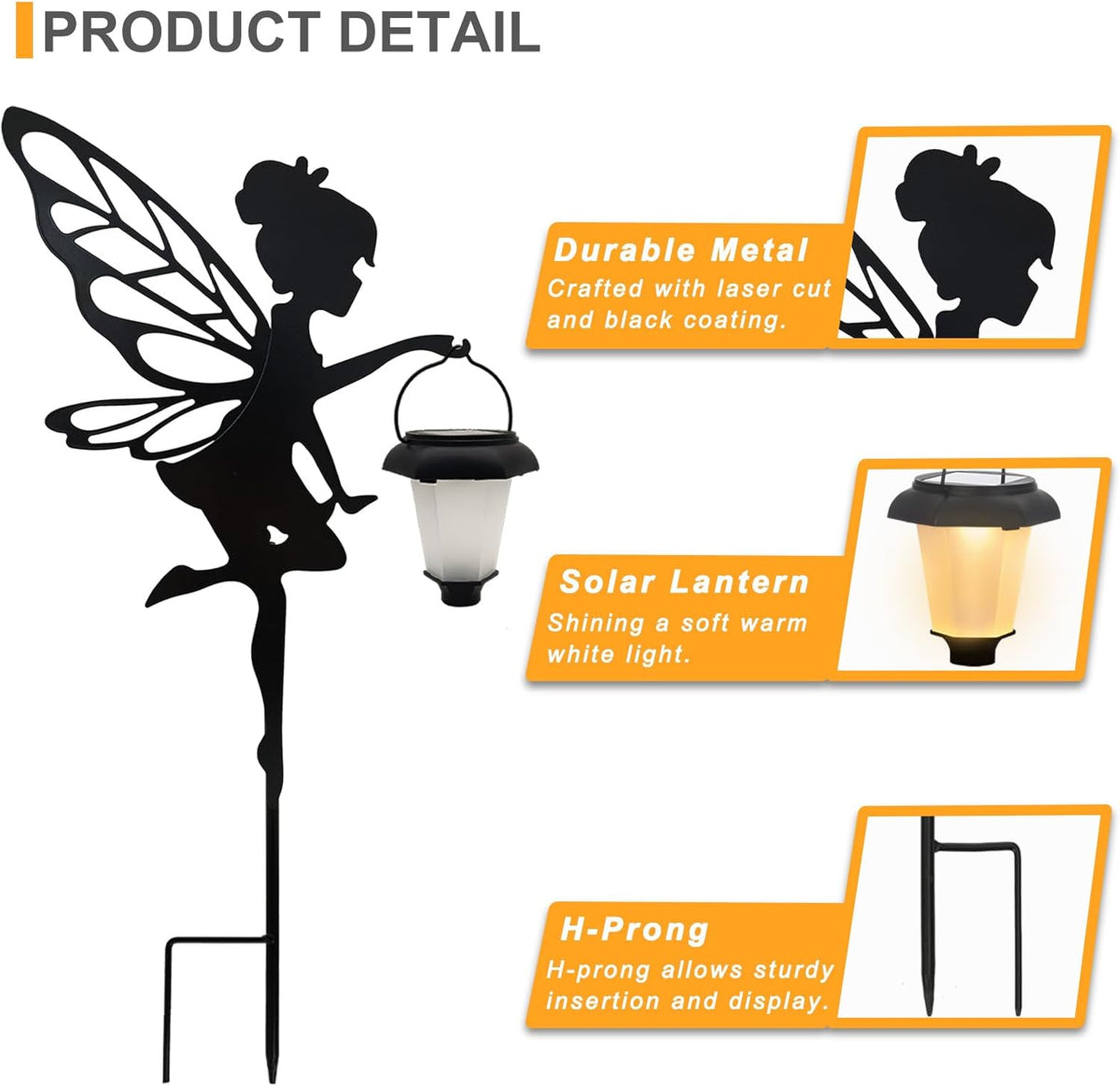 Solar Fairy Garden Stake Decorative Lantern, 2 Pack Metal Fairy Angel Garden Silhouette Lights for
