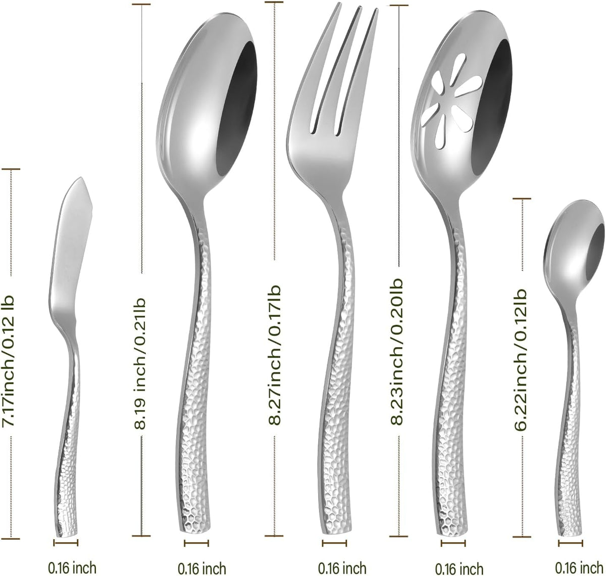 Silverware 45-Piece Silver Hammered Flatware Set with Serving Utensils Stainless Steel Thick Handle