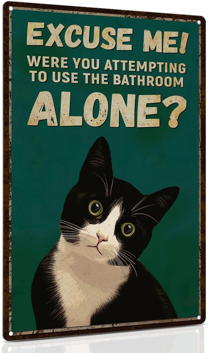 ALKB Funny Tuxedo Cat Metal Signs Black Cat Metal Poster Tuxedo Cat Lover Gift Vintage Bathroom