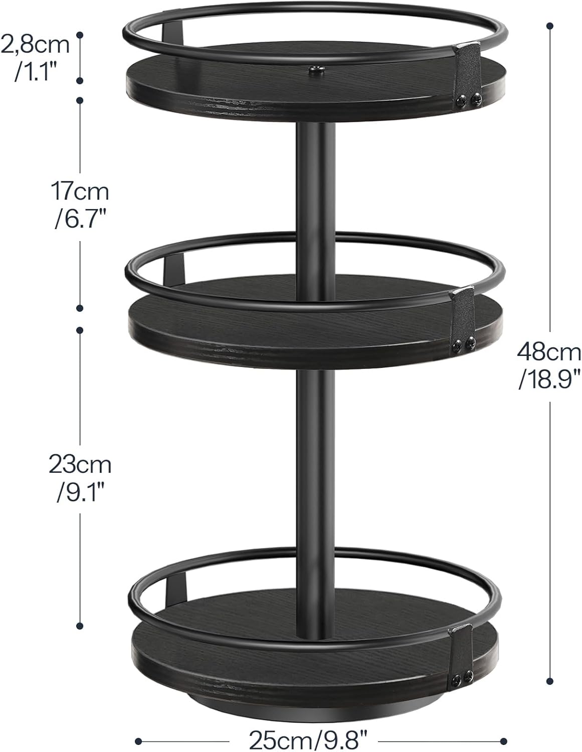 HOOBRO Lazy Susan Organizer, Rotating Spice Rack, 3-Tier Organizer, Turntable Spice Rack, Vertical