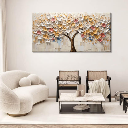 LASMOND Abstract Wall Art Teal Nature Tree of Life Canvas Painting Picture, Modern Large Panoramic