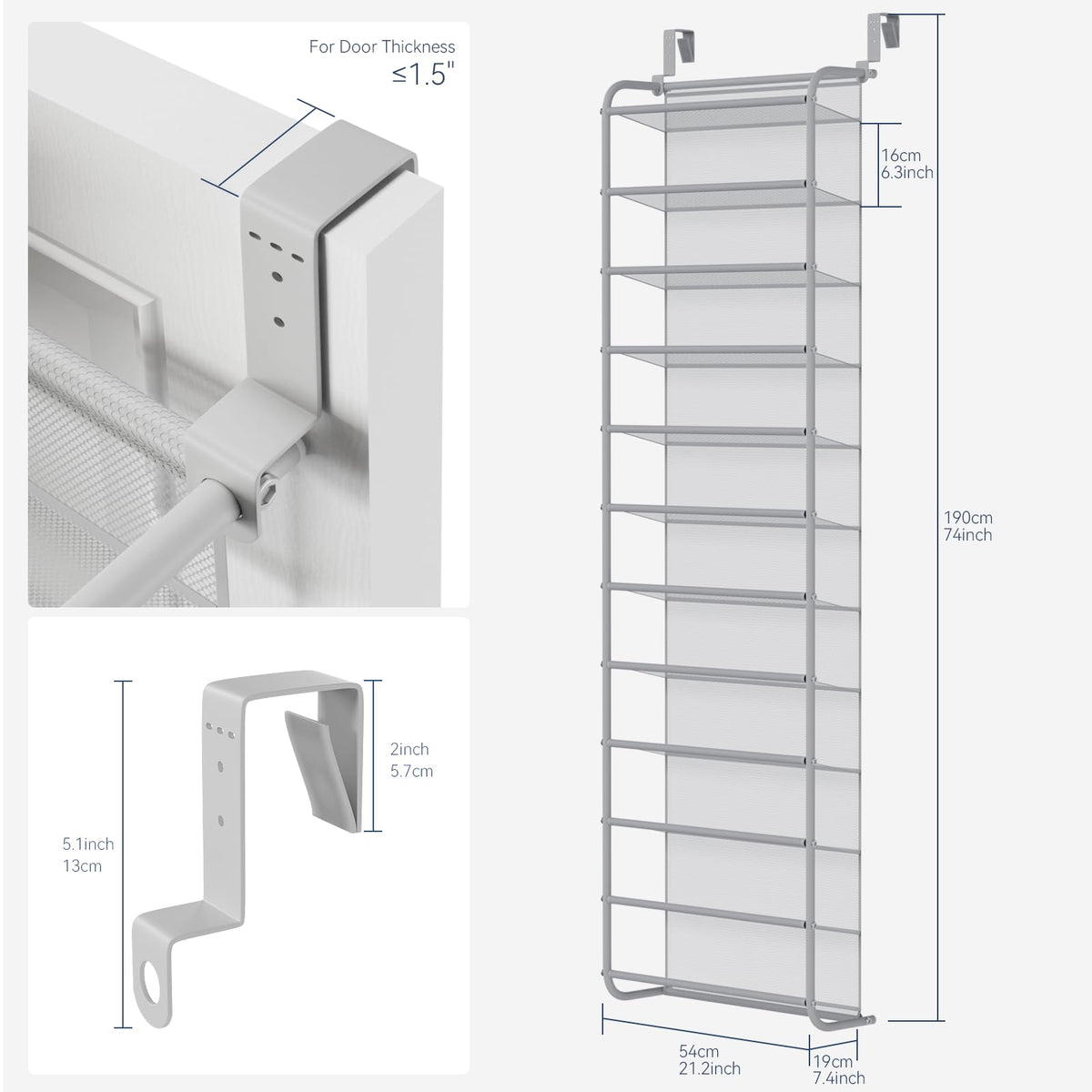 Whitmor 36 Pair Over The Door Shoe Organizer, 12 Tier Hanging Shoe Organizer, Heavy Duty Metal &