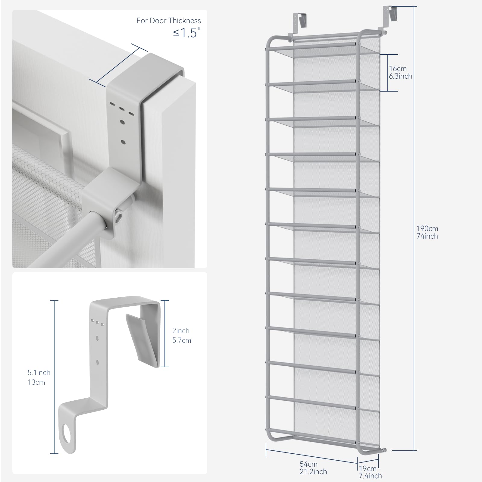 Whitmor 36 Pair Over The Door Shoe Organizer, 12 Tier Hanging Shoe Organizer, Heavy Duty Metal &