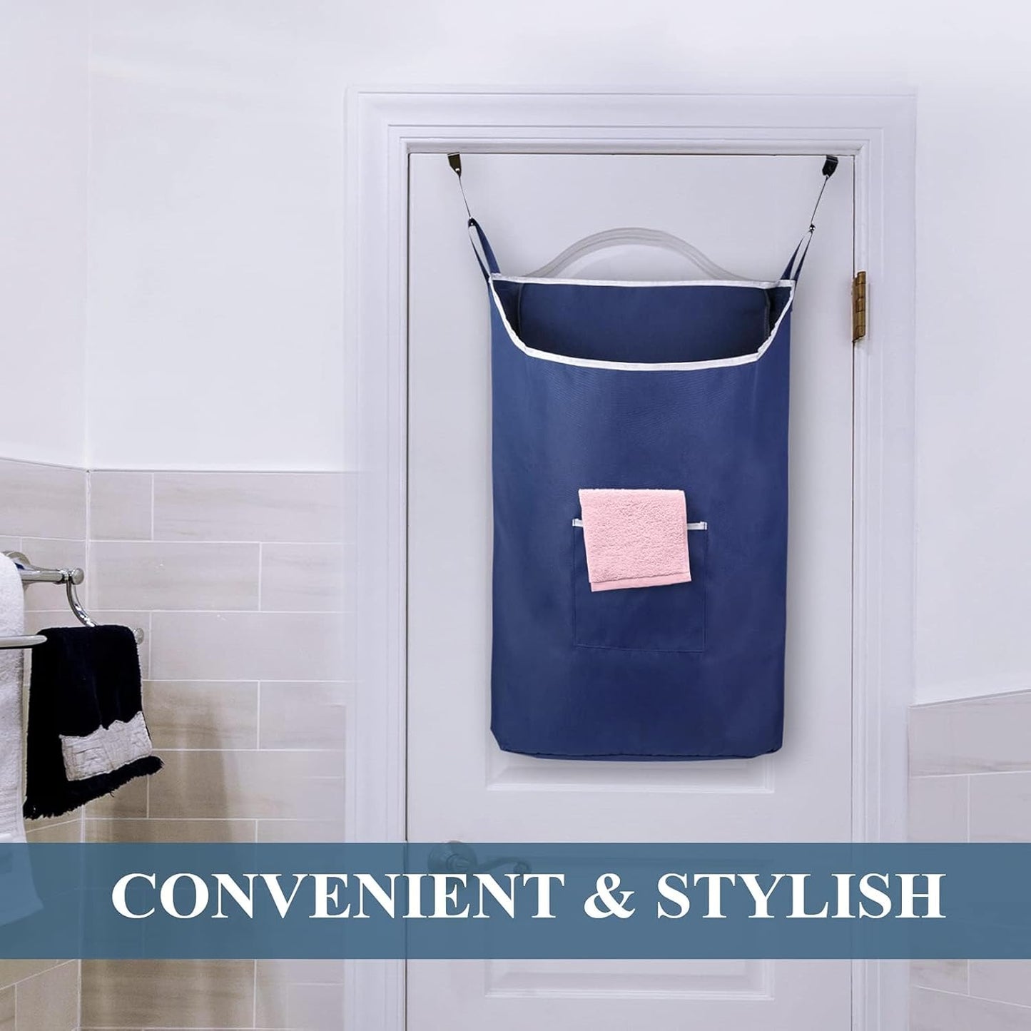 Fine Living Co. Large Hanging Laundry Hamper with Over Door Hooks & Adhesive, Durable Space Saving
