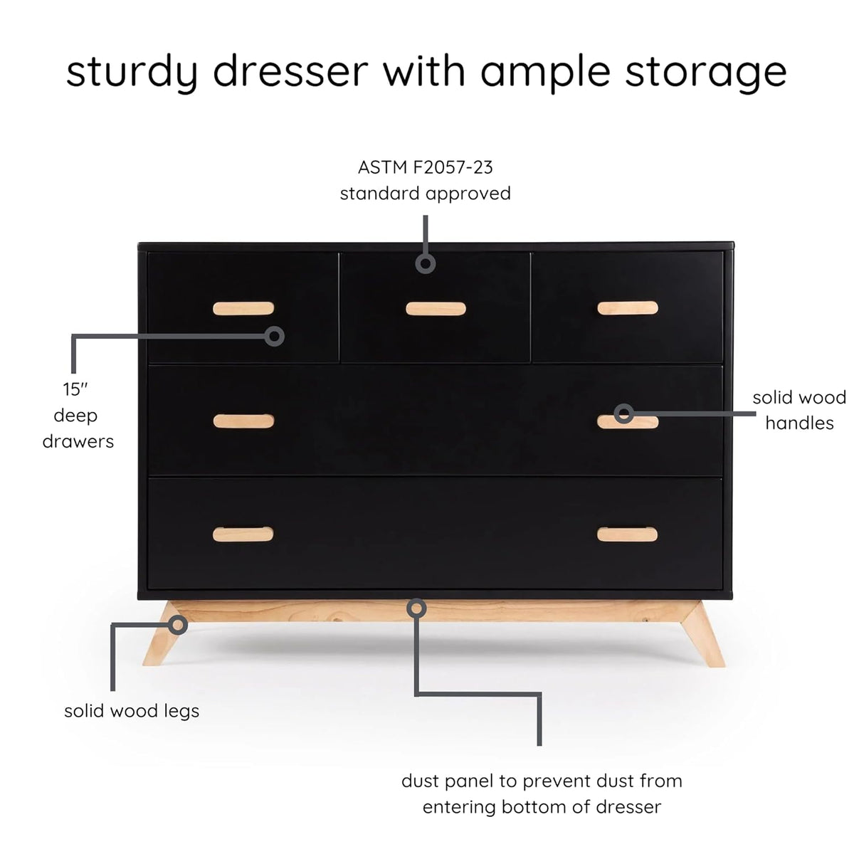 dadada Soho 5-Drawer Dresser for Nursery and Bedroom - Modern Design, Large Storage, Baby-Safe