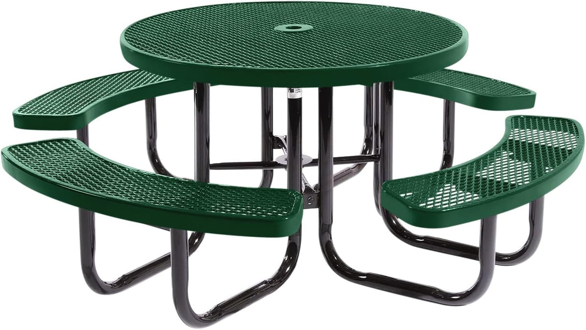 Heavy-Duty Portable Outdoor Picnic Table with Umbrella Hole, Expanded Metal Commercial-Grade Patio