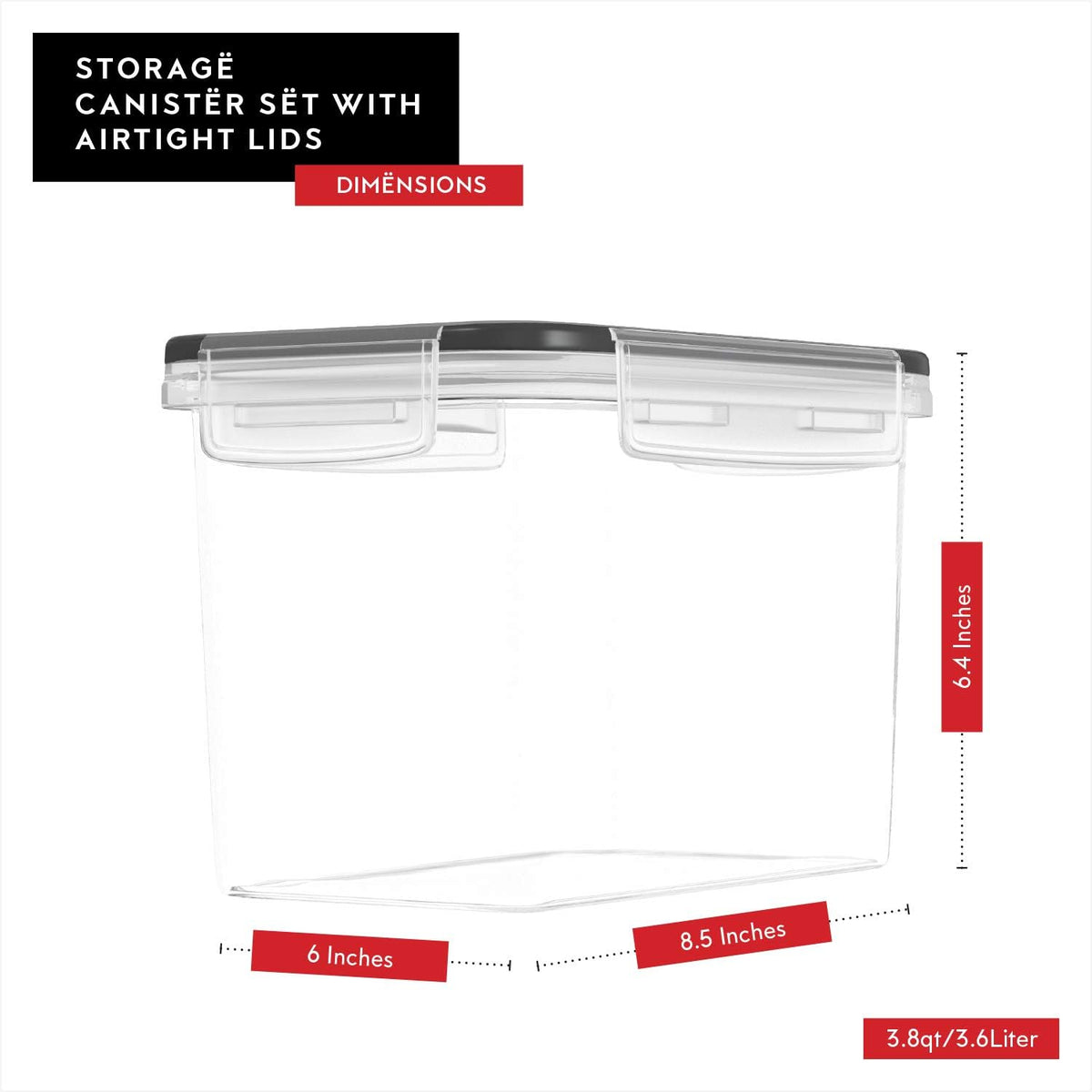 DWËLLZA KITCHEN Flour Sugar Storage Containers Set of 4; 3.6l Plastic Airtight Food Storage