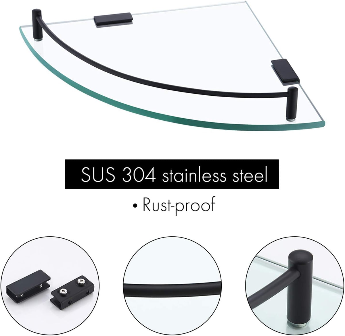 KES Bathroom Glass Corner Shelf Tempered Glass Shelf with Rail Wall Mount Corner Shelf SUS 304