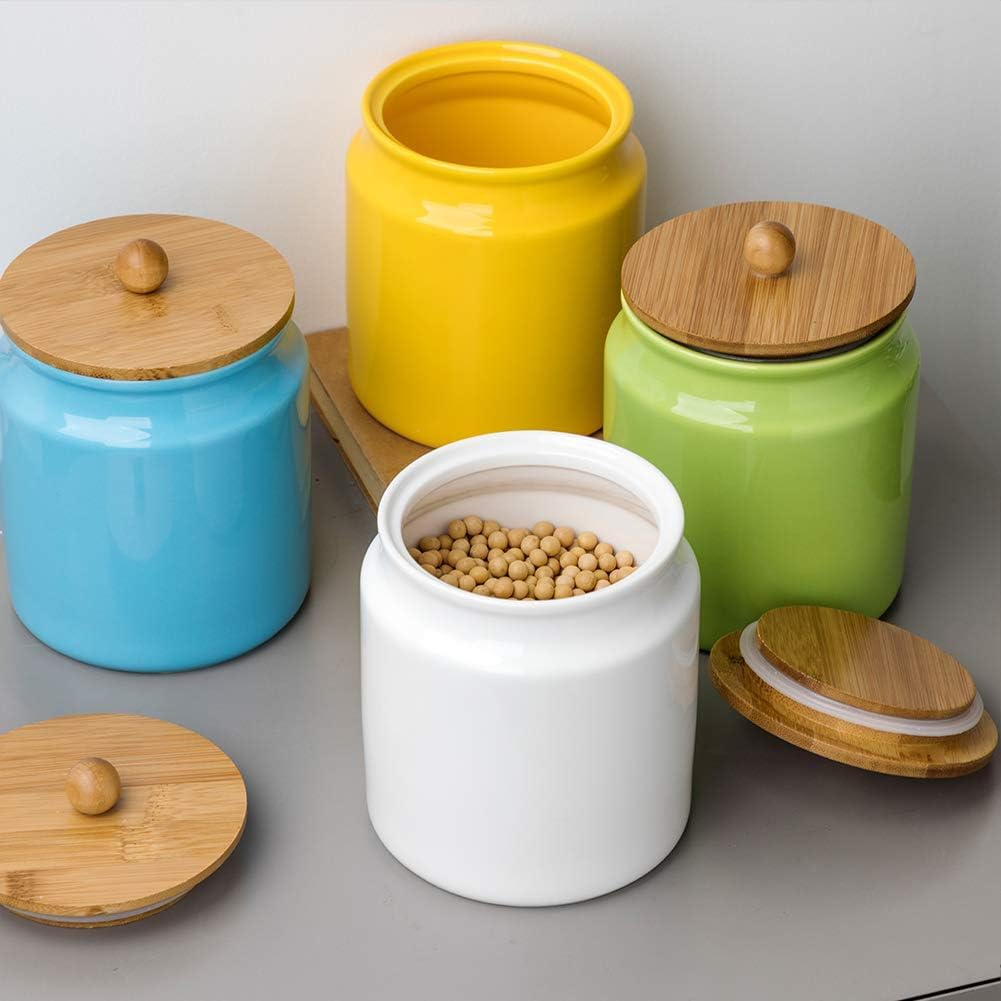 Sweejar Ceramic Kitchen Canisters, 28 FLOZ Porcelain Food Storage Jar with Airtight Seal Wooden