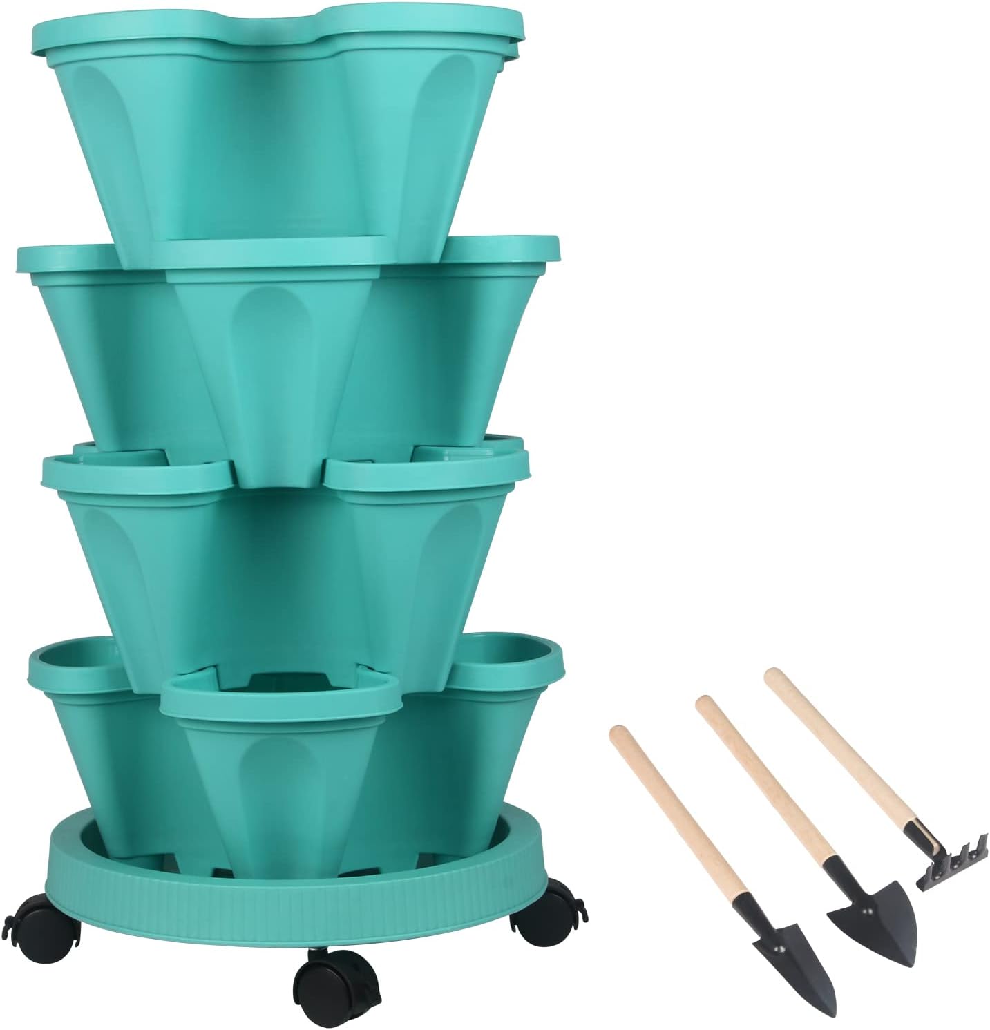 DUNCHATY Stackable Planter, Vertical Garden Planter with Wheels and Tools, Self Watering Strawberry