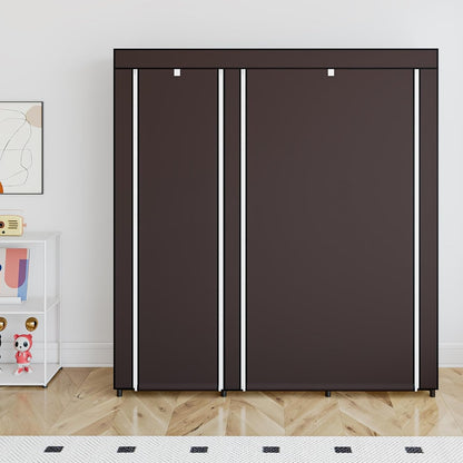 SORCEDAS Portable Wardrobe Closet Storage Organizer Metal Hanging Rack Non-Woven Fabric (Coffee, 51