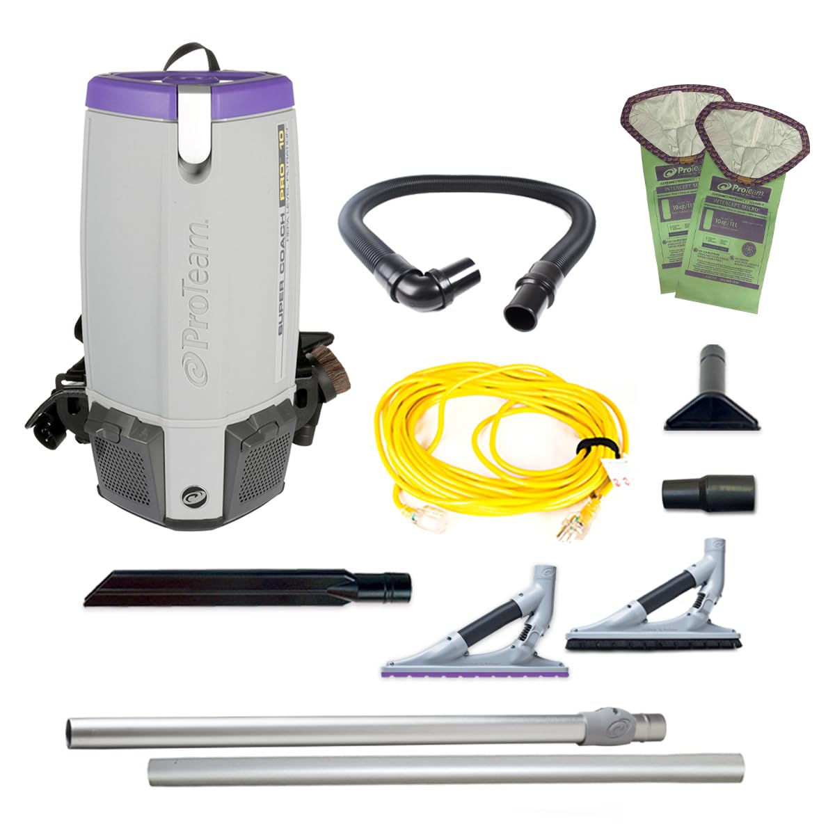 ProTeam Super Coach Pro 10 Commercial Backpack Vacuum with ProBlade Hard Surface and Carpet Tool