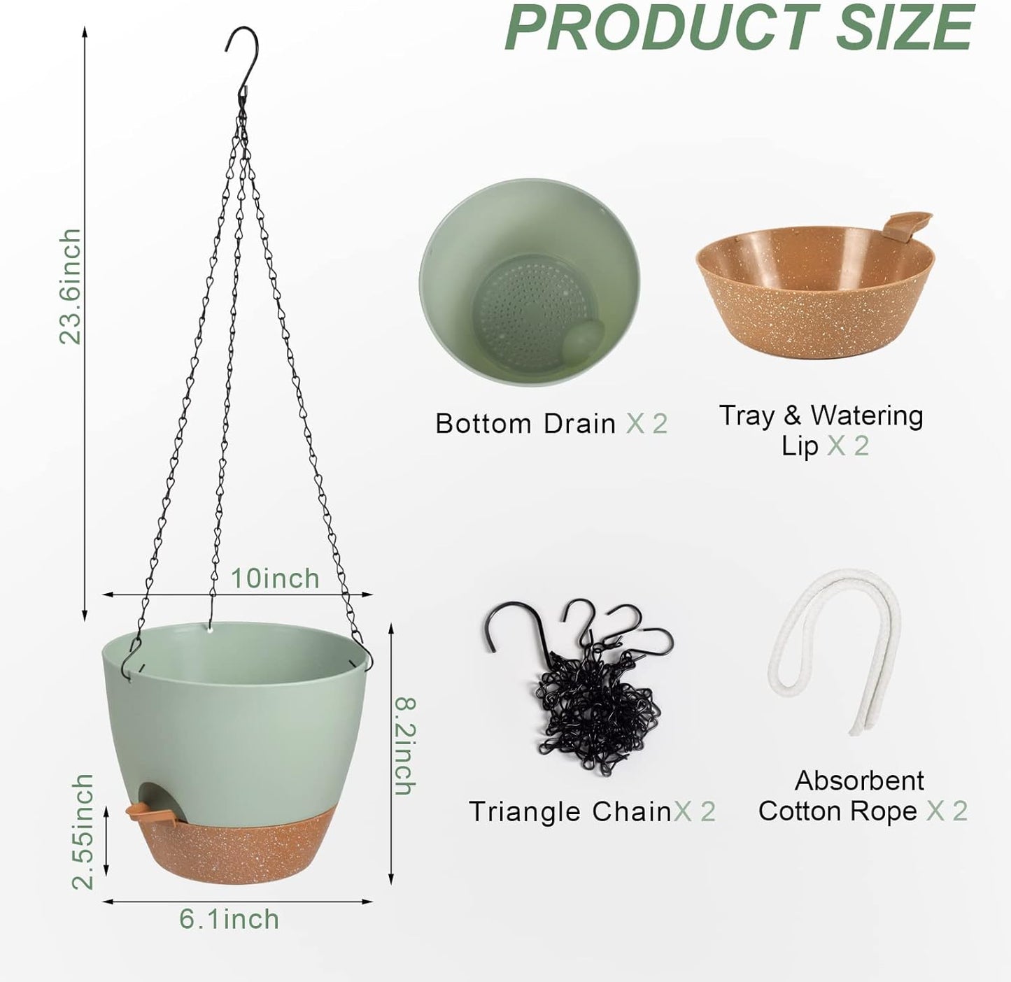Hanging Planters for Indoor Outdoor Plants, 2 Pack Self Watering Hanging Pot with Drainage Holes &