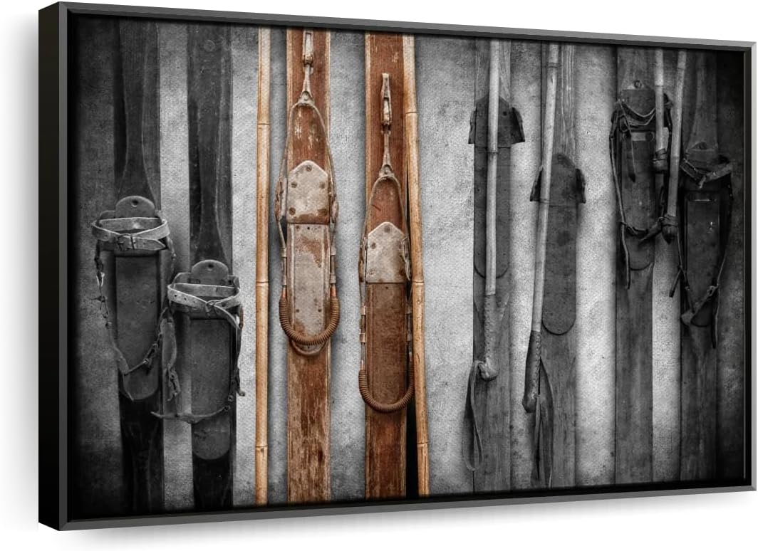 ElephantStock Ski Collection Wall Art - Horizontal Framed Canvas - 1-Piece Bathroom Wall Decor