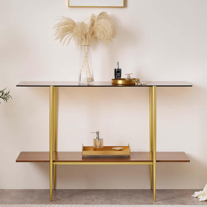 Extra Large Glass Console Table for Living Room, Foyer & Entrance, L47 x W16 x H31, Mid-Century