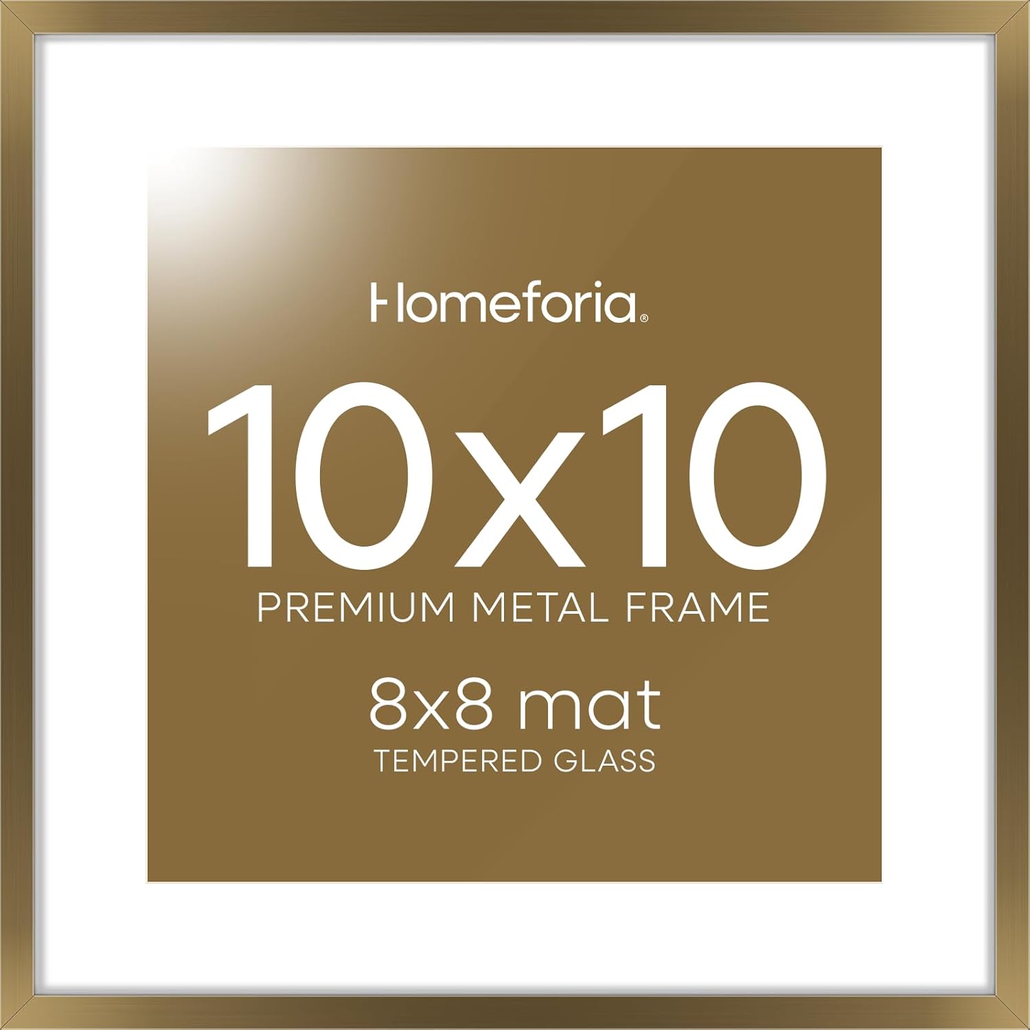 Homeforia 10x10 Picture Frame Bronze, High End Metal 10 by 10 Square Brass Frames with Mat 8 x 8