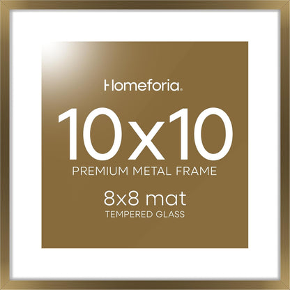 Homeforia 10x10 Picture Frame Bronze, High End Metal 10 by 10 Square Brass Frames with Mat 8 x 8