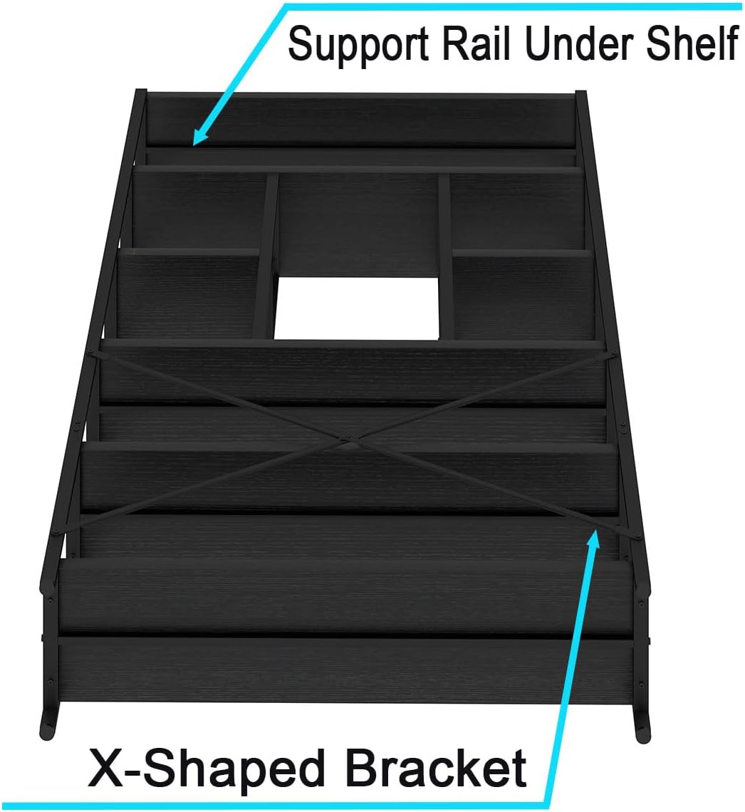 LVB 6 Tier Tall Black Bookshelf, Modern Large Wide Book Rack Storage, Industrial Wood Metal Etagere