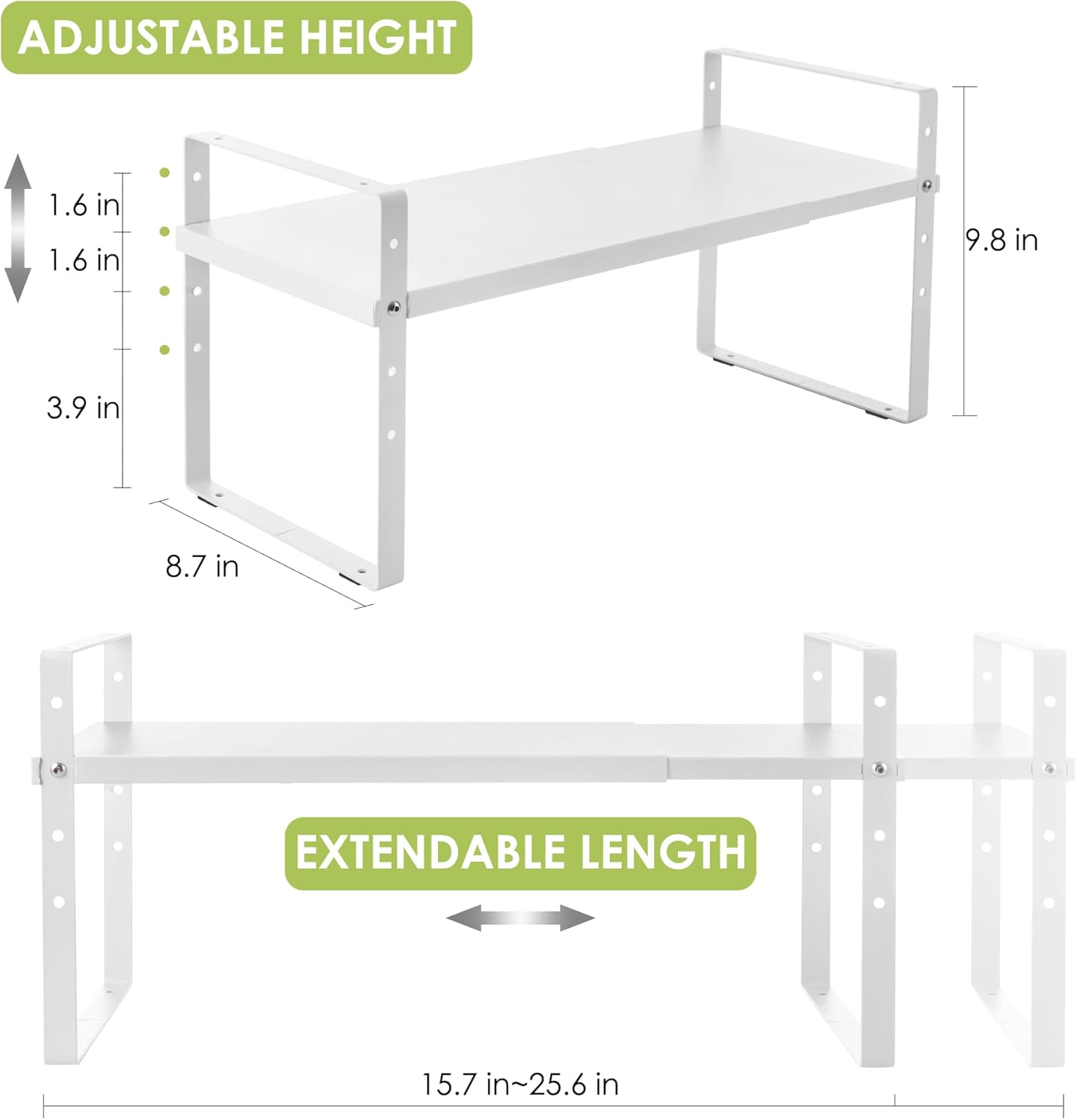 Expandable Cabinet Shelf Organizer Rack, Stackable Kitchen Counter Storage Shelves Stand