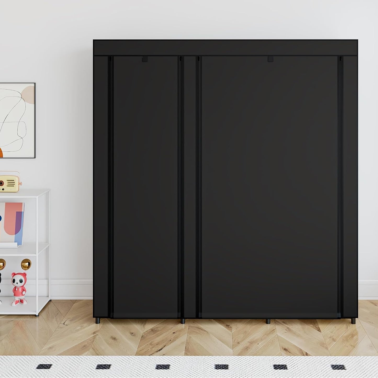 SORCEDAS Portable Wardrobe Closet Storage Organizer Metal Hanging Rack Non-Woven Fabric (Black, 51