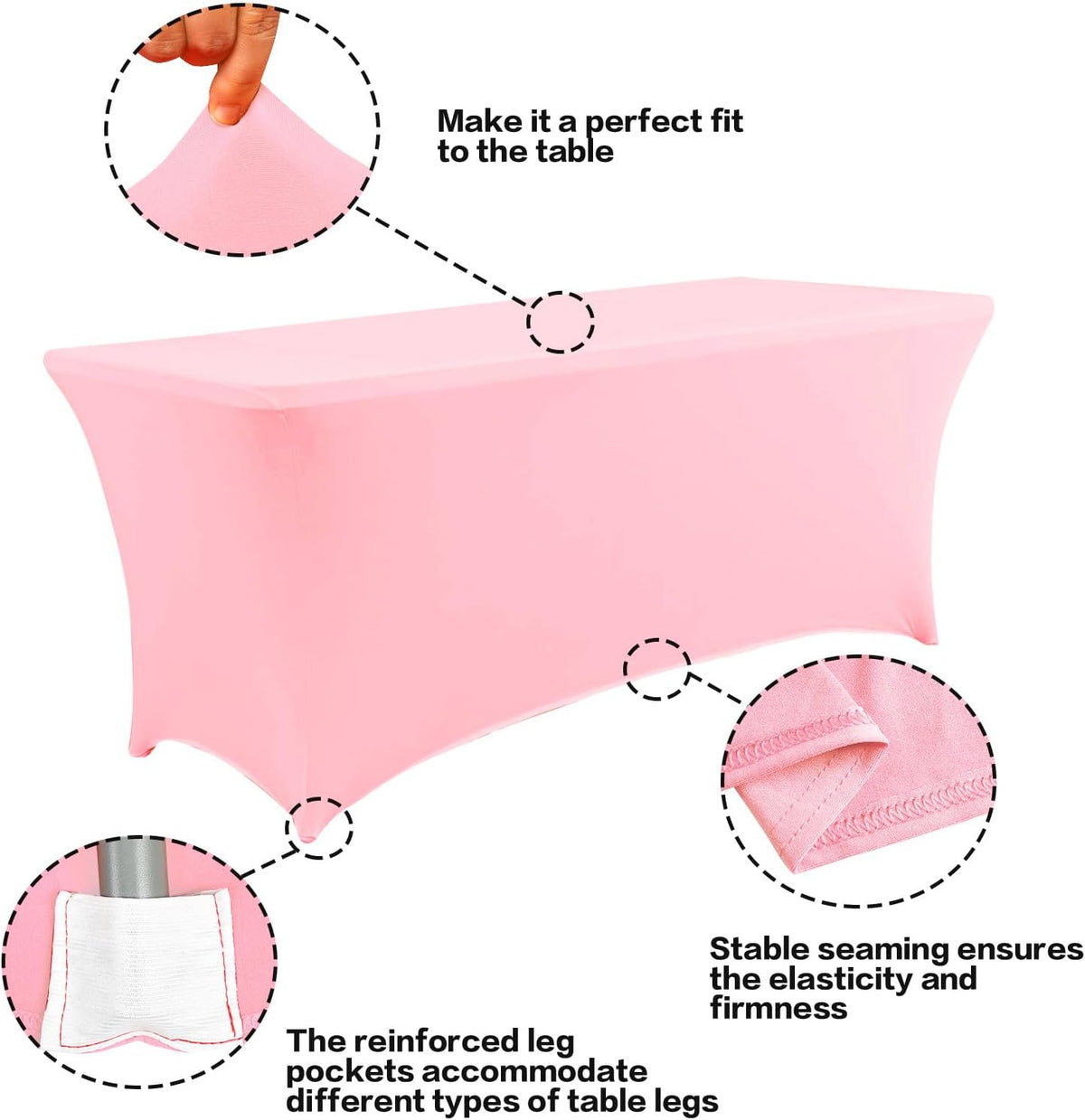 IVAPUPU 6FT Table Cloth for Rectangular Fitted Events Stretch Pink Table Covers Washable Cover