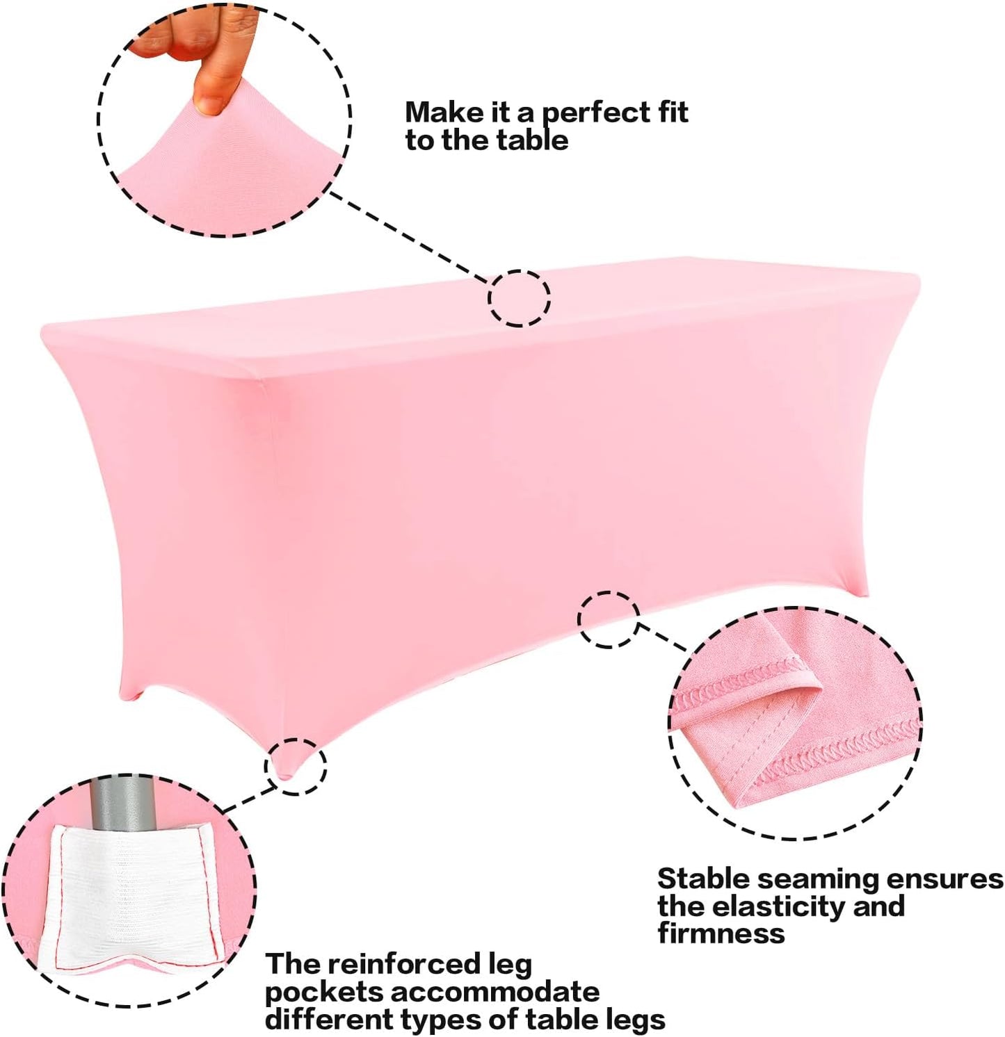 IVAPUPU 4FT Table Cloth for Rectangular Fitted Events Stretch Pink Table Covers Washable Cover