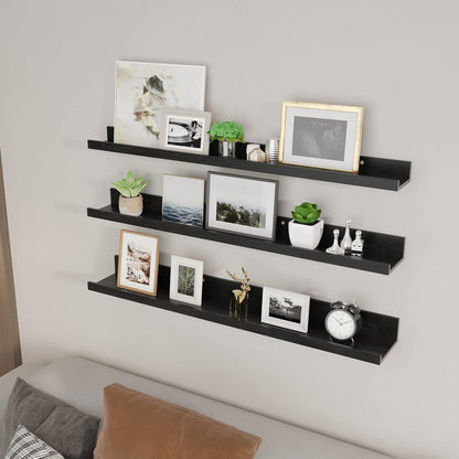Giftgarden 36 Inch Black Floating Shelves for Wall Woodgrain Picture Ledge Large Photo Shelf for