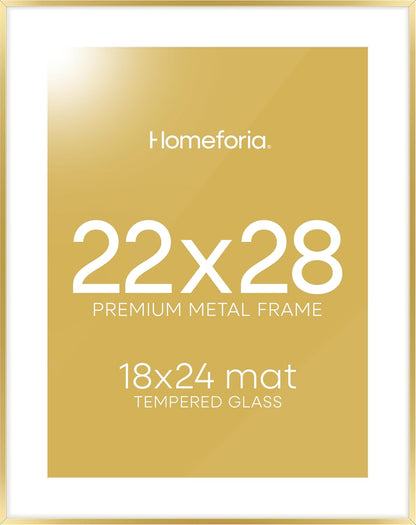 Homeforia 22x28 Picture Frame Gold, High End Metal 22 x 28 Large Poster Frames with Mat 18 by 24
