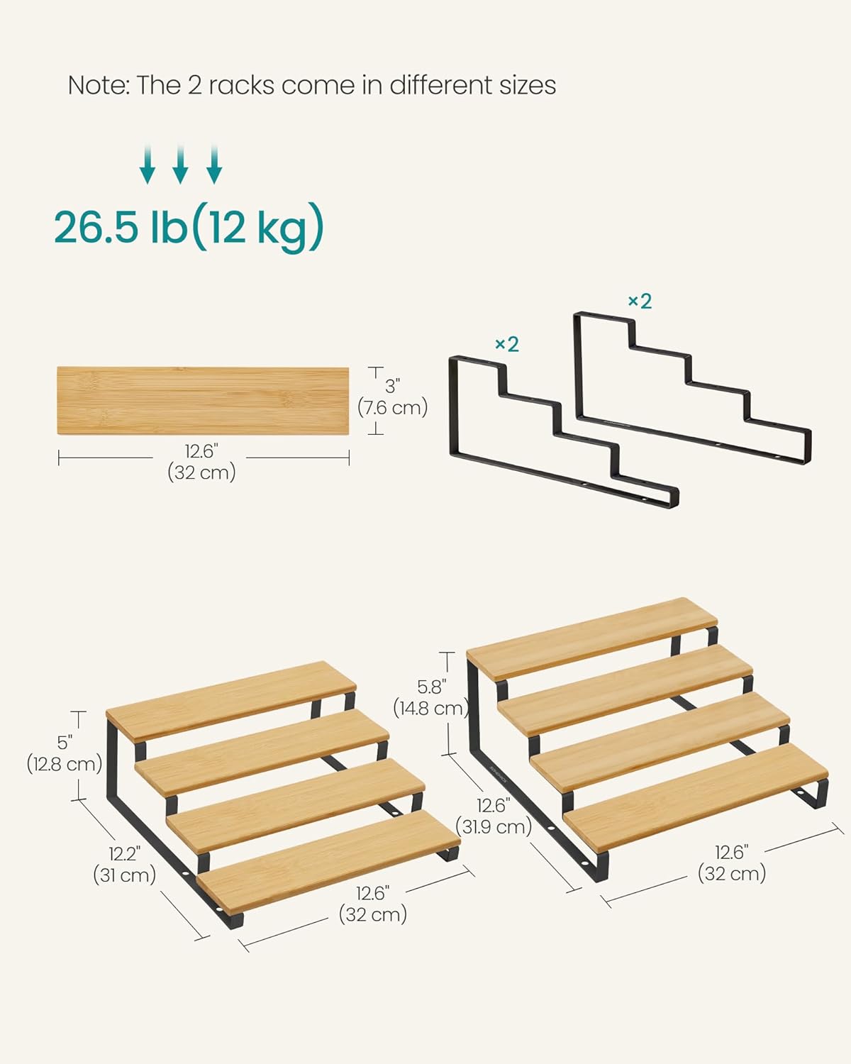 SONGMICS Display Risers, Set of 2 Engineered Wood Perfume Organizer Stand, 4-Tier Cupcake Stand