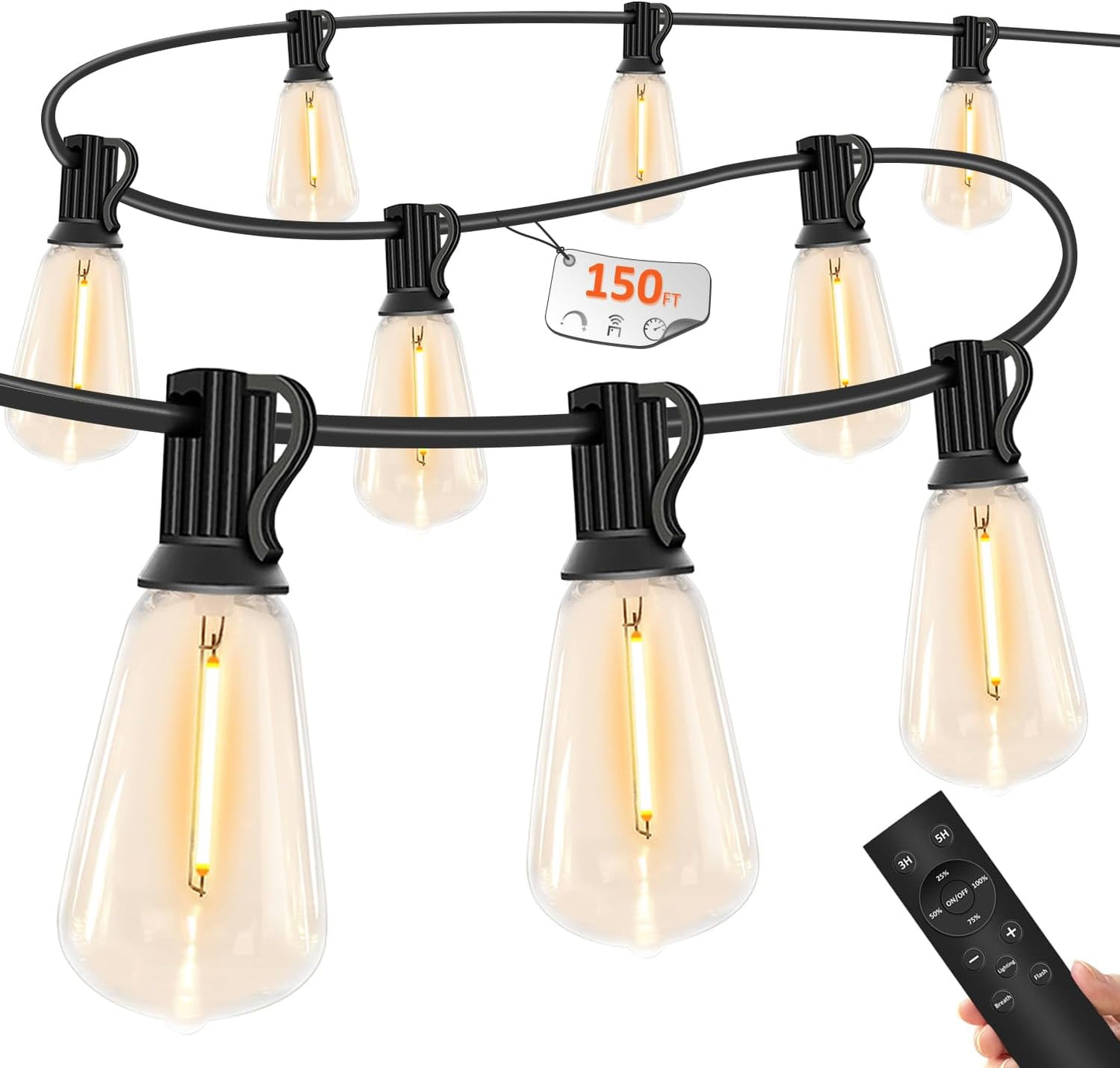 150 FT Outdoor String Lights for Outside – LED Patio Lights Waterproof with Dimmer Remote – Hanging