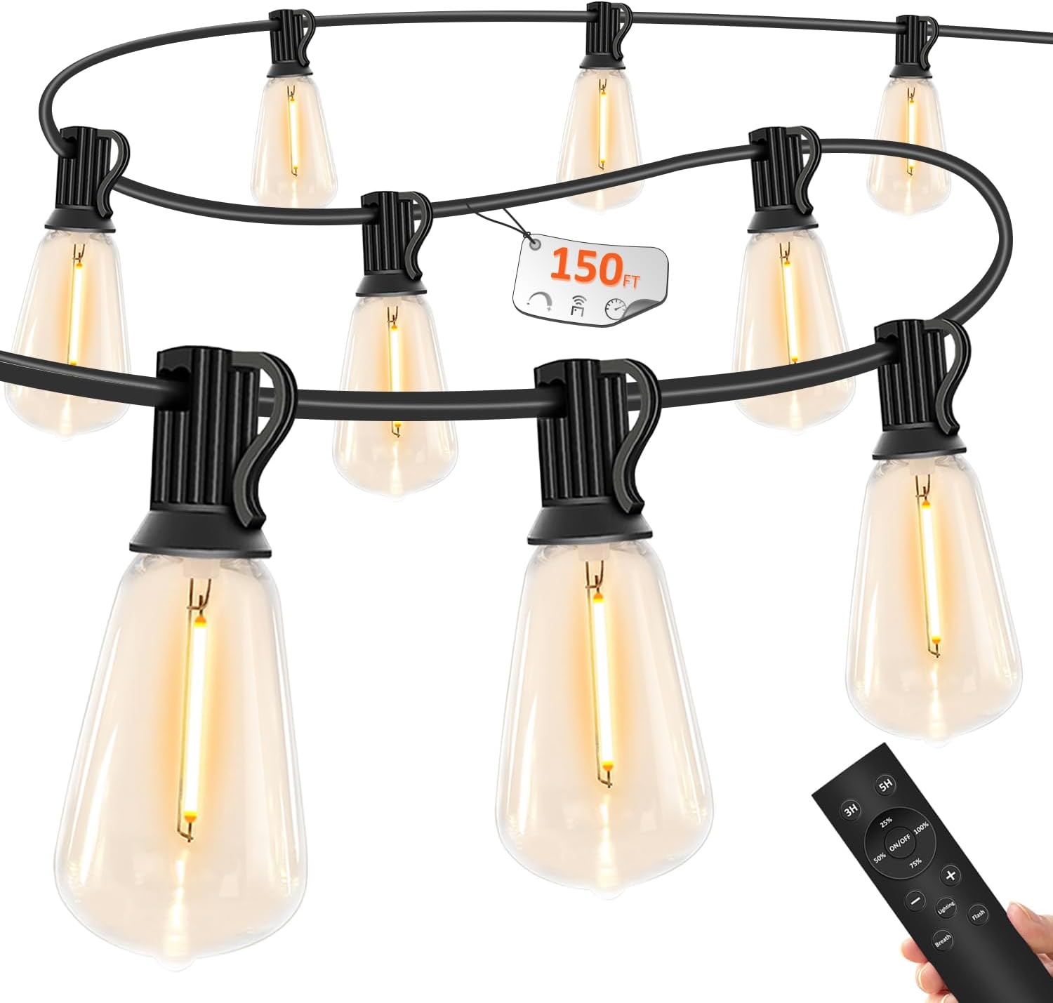 150 FT Outdoor String Lights for Outside – LED Patio Lights Waterproof with Dimmer Remote – Hanging