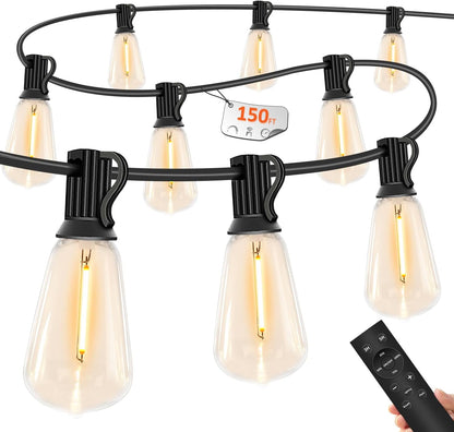 150 FT Outdoor String Lights for Outside – LED Patio Lights Waterproof with Dimmer Remote – Hanging