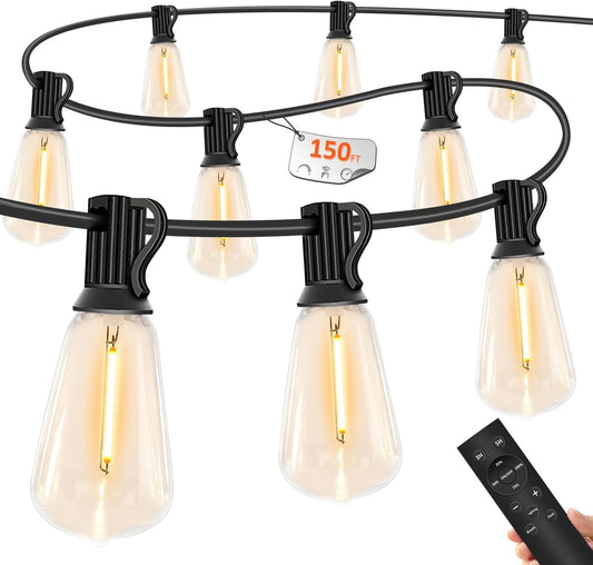 150 FT Outdoor String Lights for Outside – LED Patio Lights Waterproof with Dimmer Remote – Hanging