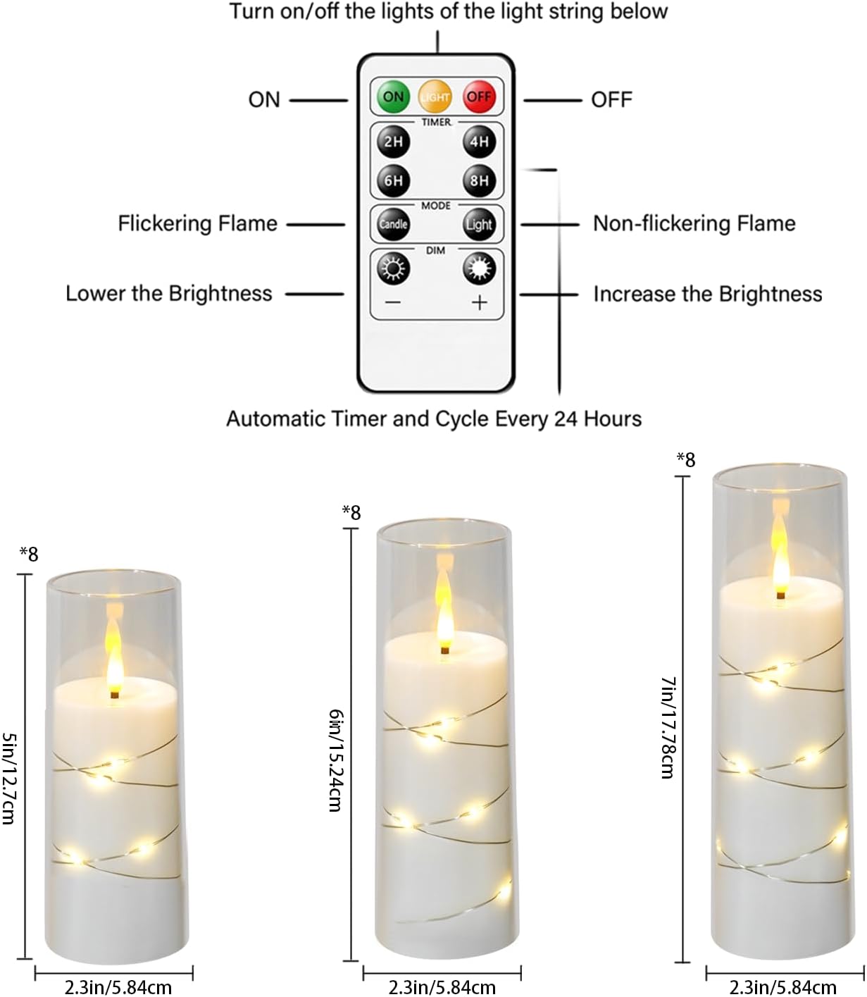 Flickering Flameless LED Candles,Battery Operated Candles 24 Pcs with Embedded Star String,Acrylic