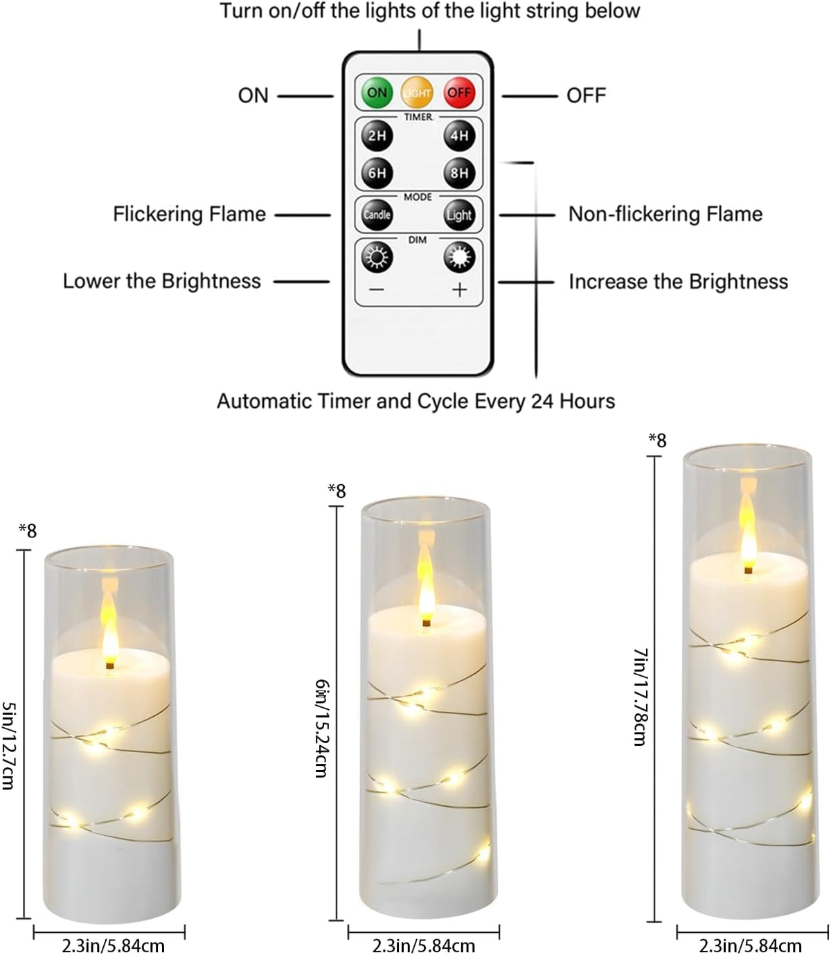 Flickering Flameless LED Candles,Battery Operated Candles 24 Pcs with Embedded Star String,Acrylic