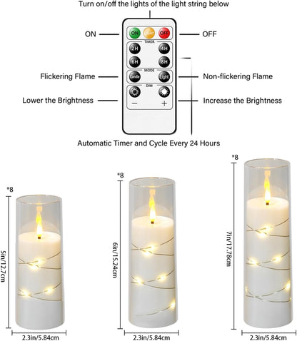 Flickering Flameless LED Candles,Battery Operated Candles 24 Pcs with Embedded Star String,Acrylic