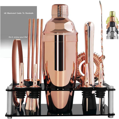 14-Piece Cocktail Shaker Set Bartender Kit with Black Stand, Bar Tool Set for Drink Mixing
