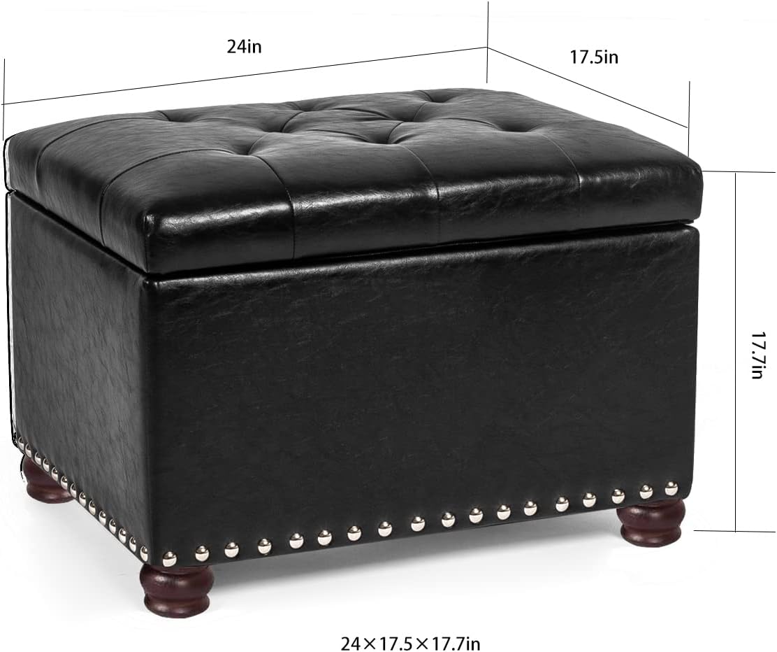 24'' Leather Storage Ottoman Rectangular Foot Rest Stool with Nailhead Trim Toy Chests & Storage